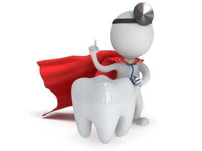 cartoon of tooth with super hero cape | emergency dentist farmington hills mi
